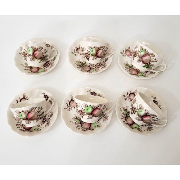Johnson Bros. Harvest Time Teacups and Saucers Set of Six - Picture 3 of 5